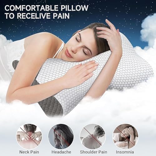 Neck Pillow for Sleeping, Ergonomic Cervical Bed Pillow, Grey Standard Size