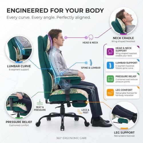 Efomao Watercolor Fabric Executive Office Chair Home Foot Rest, Green