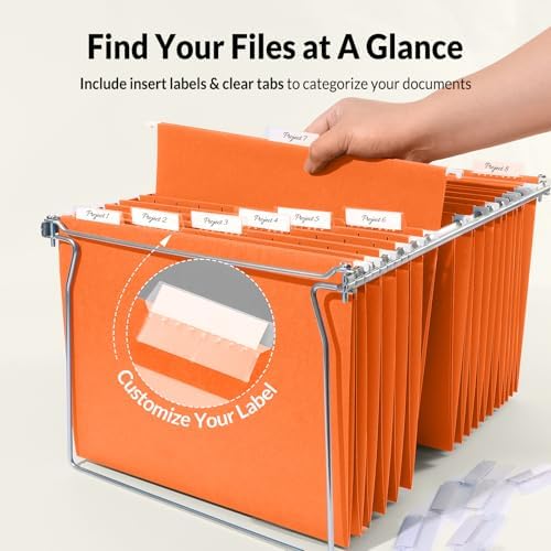 SUNEE Hanging File Folders, 25 Pack Letter Size Hanging File Folders with 1/5-Cut Tabs, Ideal for Home and Office Organization and Papers Classification,Orange