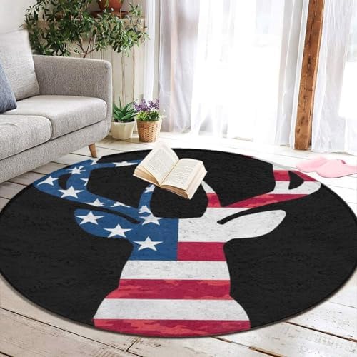 Women's Large Home Decor Mat, Soft Round Yoga Carpet, Non Slip Machine Washable Home Office Circle Rug Camo Deer Hunting Camouflage USA Flag