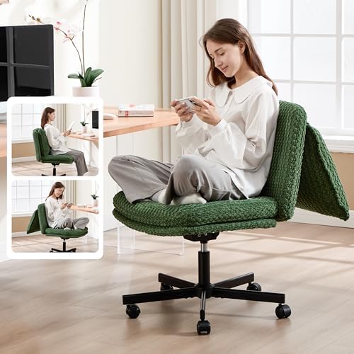 Fizzin Cross Cross Chair Memory Foam Armless with Wheels Home Office Green
