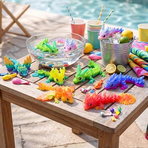 JOYIN 8 Pcs 3D Printed Dragon, 4.4" Colorful Flexible Articulated Dragon Fidget Toys for Party Favors, Classroom Prizes, Goodie Bag Fillers, Autism Stress Relief for Kids & Adults Birthday Gifts