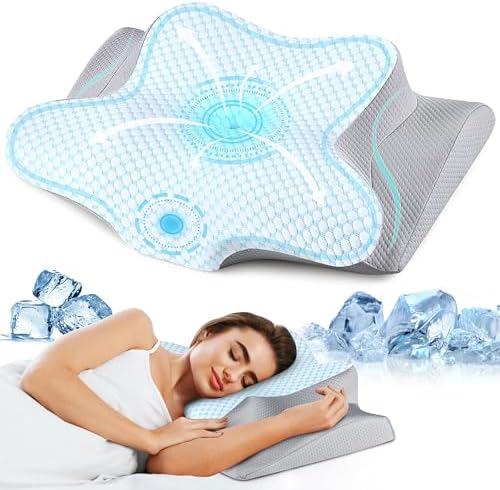 Cervical Pillow for Neck Pain Relief, Ergonomic Neck Pillow for Sleeping, Contour Side Sleeper Pillow for Neck Support, Orthopedic Cooling Memory Foam Pillows for Back Stomach Sleepers (Blue)