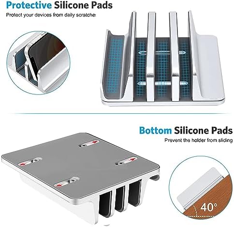 Vertical Laptop Stand for Desk [Updated Version],3-Slot Space-Saving Aluminum Desktop Stand Holder with Adjustable Dock Size Compatible for All MacBook/HP/Dell/Surface/Samsung/Chrome Book(Silver)
