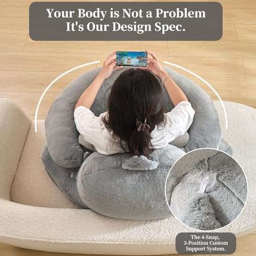19" Reading Pillow for Bed,U Shaped Arm & Elbow Support,Gray Faux Fur