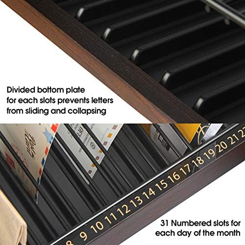 JACKCUBE Design Wood Monthly Office Desktop Bill & Mail & File Organizer Storage with Steel Divider Holder 31section, Entryway or Printer table Living room Kitchen (MK487A)