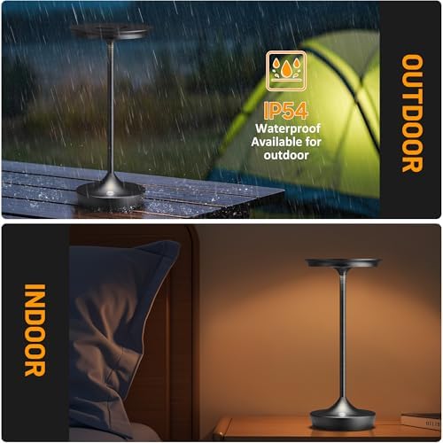 LED Rechargeable Cordless Outdoor 6000mAh Battery Table Lamp 2-Pack Black