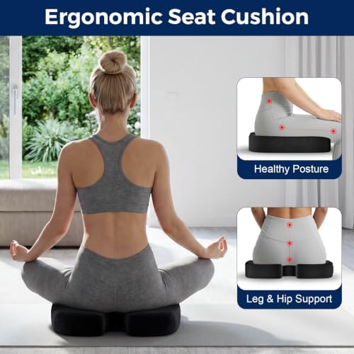 Seat Cushion for Office Chair, Ergonomic Memory Foam Seat Cushion for Long Sitting and Driving, Tailbone Relief Cushion for Office Chairs and Car Seats, Non-Slip Bottom, Washable Cover, Black