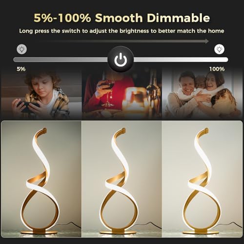 Unique Bedside Table Lamp, LED Touch Dimmable Spiral Desk Light
