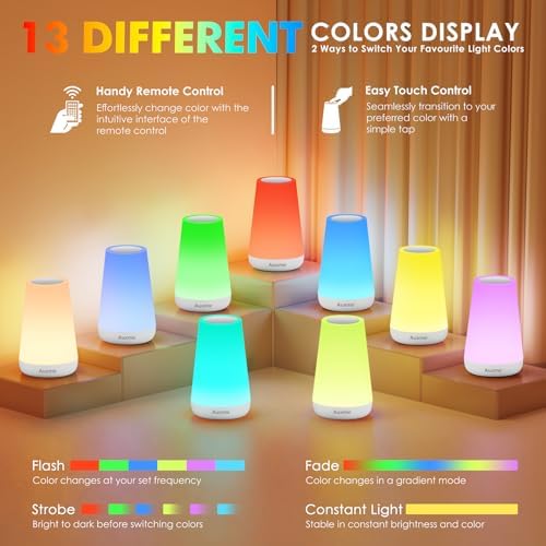Auxmir Rechargeable Night Light, Touch Table Lamp with Remote, White