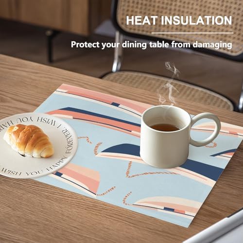 Nautical Small Boats Linen Placemats, Seaside Marine Table Mats for Table Washable Heat Insulation Thick Dining Mat, Indoor/Outdoor 12X18 in 4 Pcs