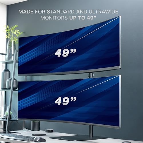 VIVO Freestanding Dual Vertically Stacked Ultra-Wide Monitor Desk Stand, Extra Tall Heavy Duty Adjustable Mount for 2 Ultrawide Screens up to 49 inches, 44 lbs Per Screen Capacity, Black, STAND-V202L