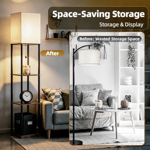 Floor Lamp with Shelves,Square Tall Standing Lamp for Living Room