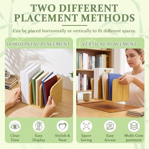 Novabright Bamboo Wooden File Magazine with Handle Holder Desk Organizer