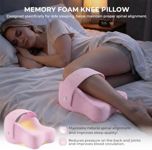Knee Pillow for Side Sleepers, Alignment Pillow for Side Sleepers, Relief Hip & Sciatica Pain, Nourial Pillow Between Legs for Pregnant Women and Seniors (Pink)