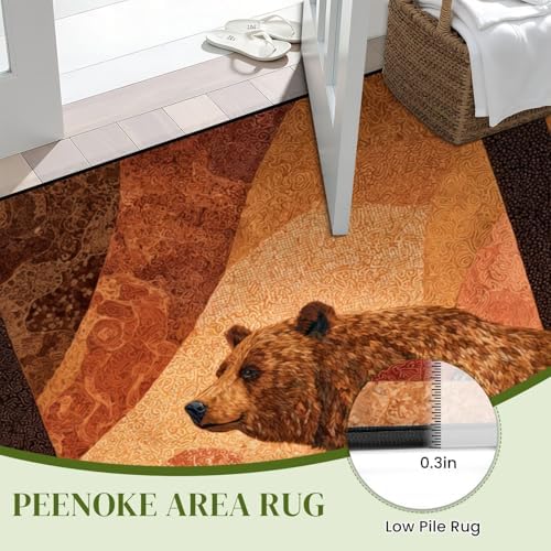 Peaceful Bear Amidst Tall Pines Soft Painted Area Rug Outdoor Patio Rug Play Mat Modern Floor Carpet Non-Slip Home Decor Living Room Kids Bedroom Nursery, 3x5 ft