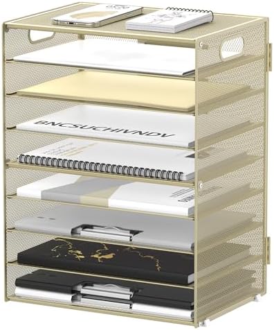 9-Tier Paper Organizer for Desk, Letter Tray with Handles, Golden Yellow