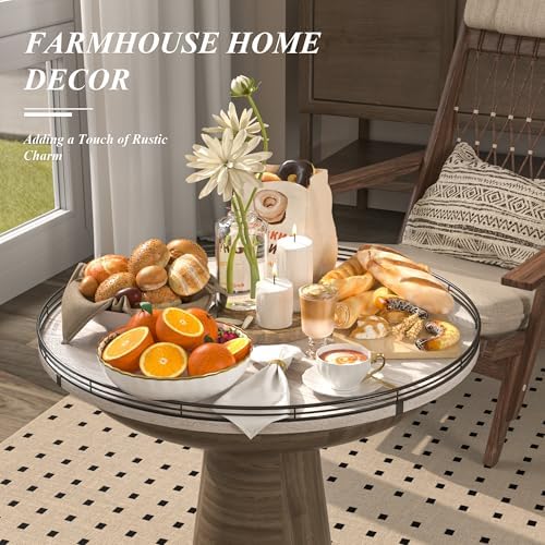 AMH 24-Inch Whitewashed Farmhouse Wooden Lazy Susan Organizer