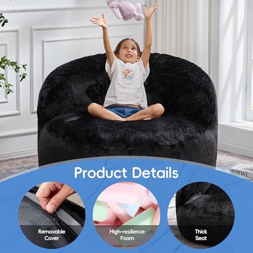 Hobestluk Giant Memory Foam Bean Bag, No-Assembly, Plush Black Single