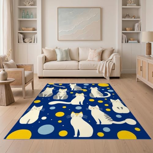 5'x7' Blue Yellow Cat Symphony with Golden Ultra-Soft Area Rug