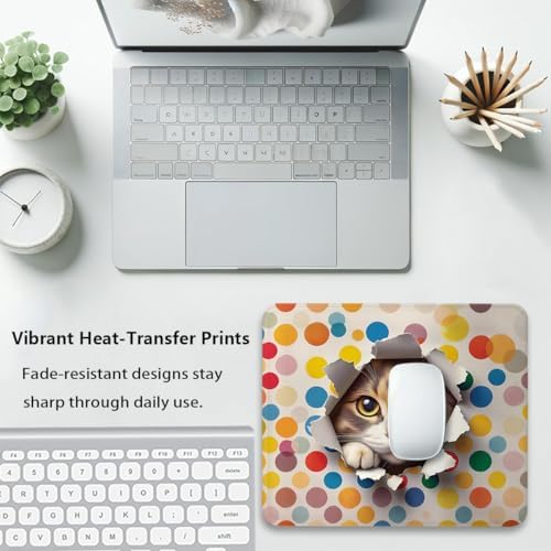 Cute Cat Mouse Pad, Naughty Kitten Peaking Through a Torn Desk Mat