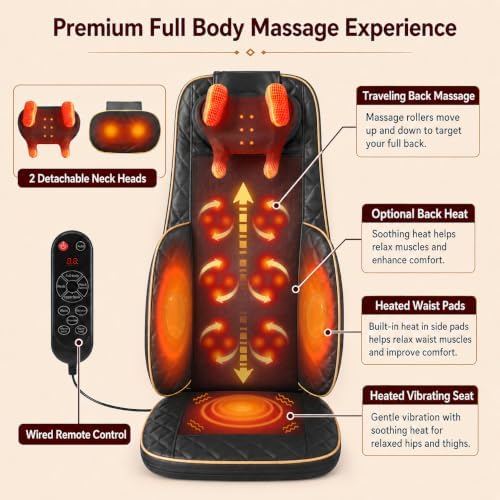 Shiatsu Neck and Back Massager with Heat, Full Back Massage Chair Pad