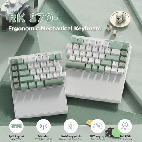 RK ROYAL KLUDGE S70 Ergonomic Split Keyboard, Linear Switch White
