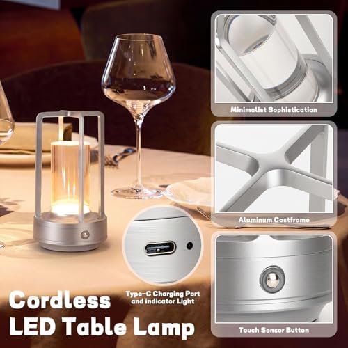6 Pcs Portable Metal Table Lamps Bulk Cordless Table Lights Rechargeable