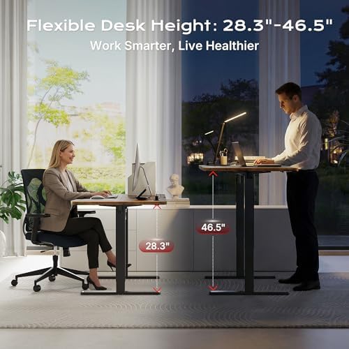 Huuger 71 x 30 Large Electric Standing Desk, Height Adjustable Computer Desk, 29.5" Deep Desktop, Stand up Gaming Office Table with 2 Hooks, 3 Preset Heights, for Home Office, Rustic Brown