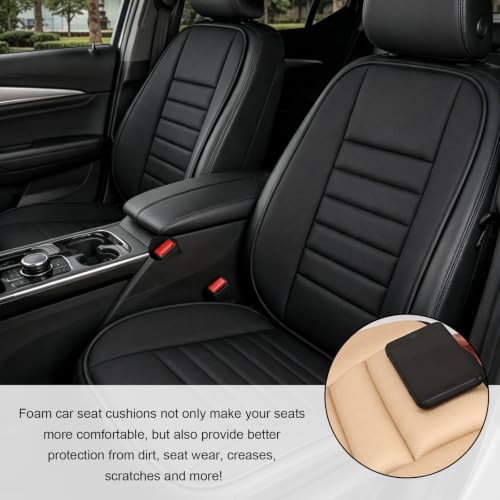 Car Seat Cushion, 1.2" Thick Comfort Memory Foam Auto Seat Pad with Non Slip Bottom, Breathable Driver Seats Pillow Pressure Relief Chair Cushion for Vehicle Office Home (Black with Backrest)