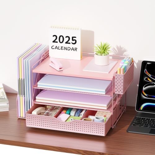 Wood Desk Organizers and Accessories with File Holder & Catalog Racks
