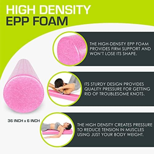ProsourceFit High Density Foam Rollers 36 - inches long,Firm Full Body Athletic Massage Tool for Back Stretching, Yoga, Pilates, Post Workout Muscle Recuperation, Pink