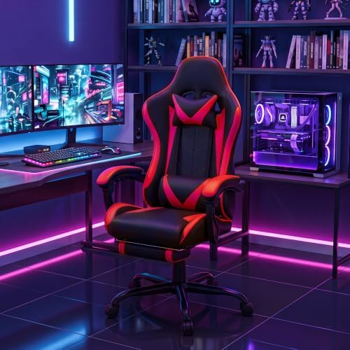 Gaming Chair, Ergonomic Computer Chair with Footrest Lumbar Support, Red