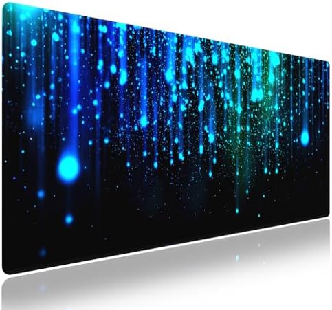 Ethereal Blue Sparkling Light Rain Large Mouse Pad, Fantasy Art Desk Mat