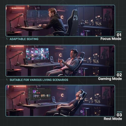 Dowinx Gaming Chair Ergonomic, Massage Lumbar Support, Footrest, Adjustable Height & Headrest Pillow, Heavy Duty 330lbs Office Chair, Comfortable for Back Pain Relief Long Gaming Streaming Black White