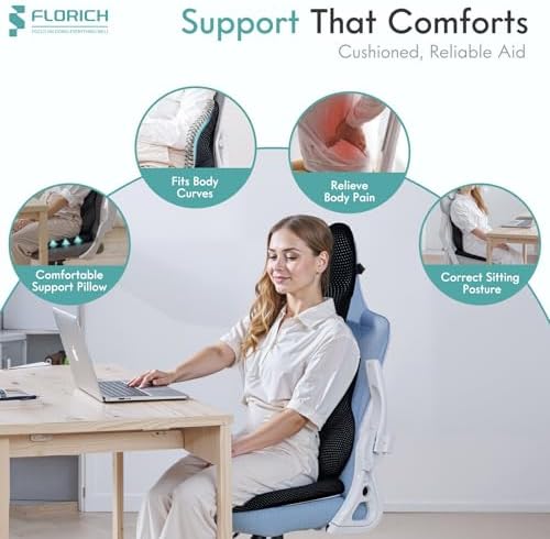 FLORICH Car Seat Cushion and Lumbar Support Pillow for Office Chair Car, Neck Headrest Pillow, Ergonomic Memory Foam, Pressure-Relieving Back Support for Car, Office Chair & Wheelchair – Deep Black