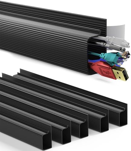Delamu 6 Pack Safe & Tidy Black Cable Management Solution - Protect Kids & Pets with Home Office Cable Management Under Desk, Cable Organizer, Cable Management Kit, Cord Organizer for Desk, 15.7in x 6