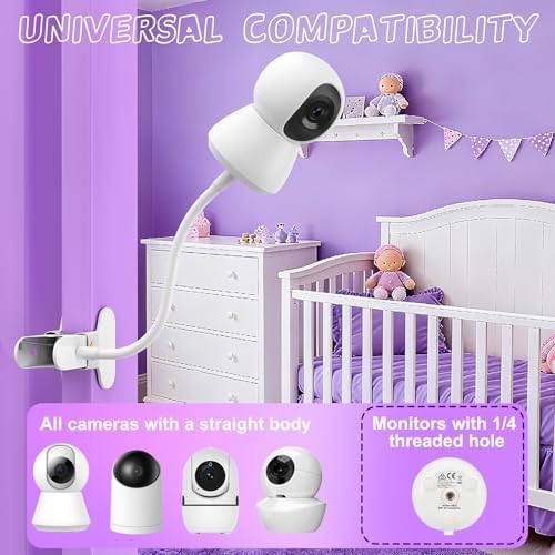 Baby Monitor Mount - Universal Adjustable Monitor Flex Stand for Hello Baby, Nanit Pro, Infant Optics, VTech & Most Baby Monitors - Detachable Arm Camera Clip Mount with Cute Stickers for Crib
