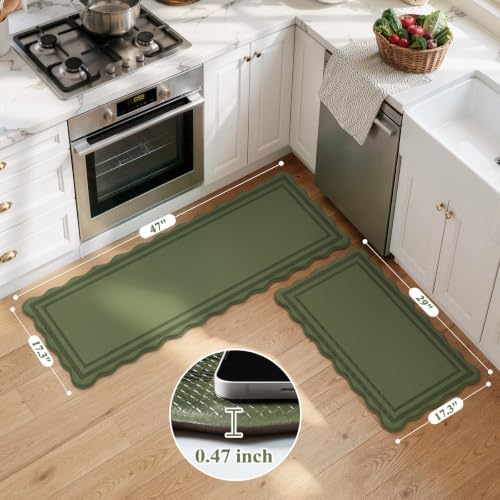 KIMODE Kitchen Mats for Floor Cushioned Anti Fatigue,Green Boho Home Decor