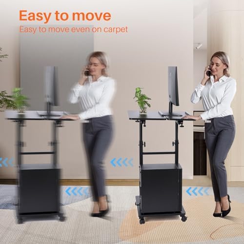 Mobile Computer Cart with Tower Stand, 27.5"-47.2" Height Adjustable