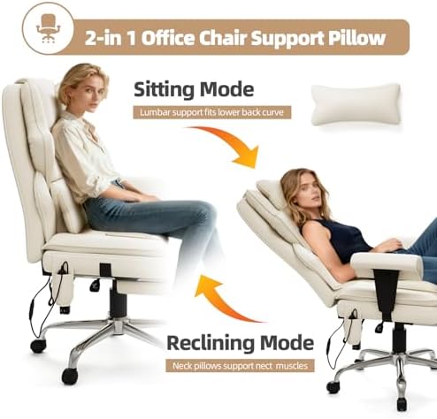 7-Point Massage Heated Executive Office Chair with Footrest, Beige