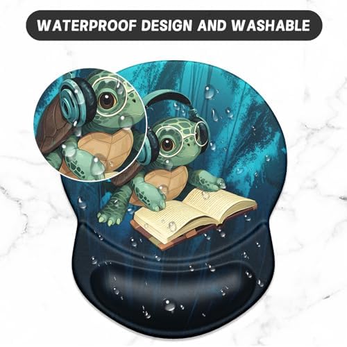 ITNRSIIET Ergonomic Mouse Pad with Gel Wrist Support Small Wrist Rest Smooth Surface Non-Slip PU Base Comfortable Office Supplies Pain Relief, 8.7 x 7.2 inches, Pretty Turtles