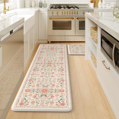 KIMODE Kitchen Floor Mat Anti Fatigue, Cushioned Kitchen Runner Rug 2 Piece