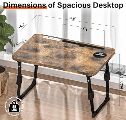 Lap Desk for Bed Adjustable Height with USB Port 23.6" x15.7" Desktop