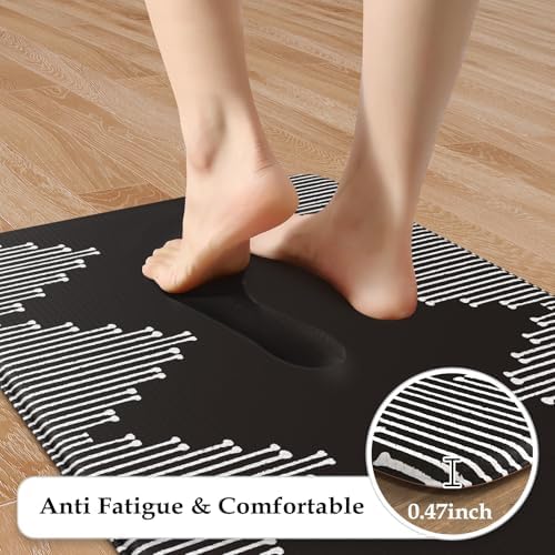 KIMODE Anti Fatigue Kitchen Mats,Black Boho Kitchen Rugs,Standing Desk Mats