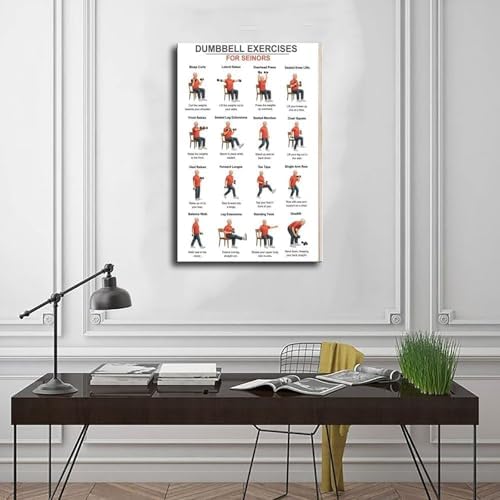 Dumbbell Exercises for Seniors Seated Chair Strength Workout Balance And Stability Training Canvas Poster Wall Art for Living Room Bedroom Decor Frame 24x36inch