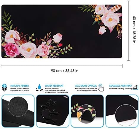iCasso Extended Gaming Mouse Pad,35.4 x 15.7in Desk Pad,Flower