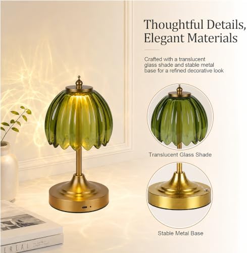 Upgrade Mini Tulip Cordless Table Lamp, Home Décor-Green