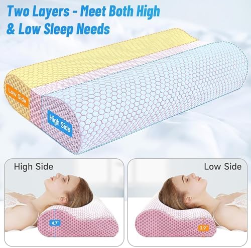Neck Pillow for Sleeping, Ergonomic Cervical Bed Pillow, Pink Standard Size