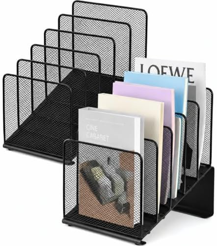 LEKETREE File Organizer for Desk, File Folder Organizer with 5-Section Vertical Rack, Suitable for Home Office Document Organization and Storage(Black 2-Pack)